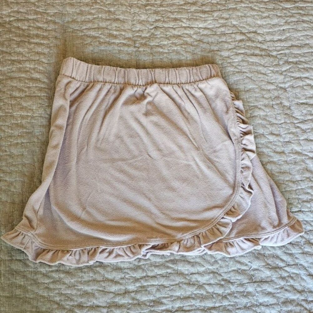 Women's Bar III Beige Ruffle Terry Cloth Faux Wrap Crossover Mini Skirt Sz Med